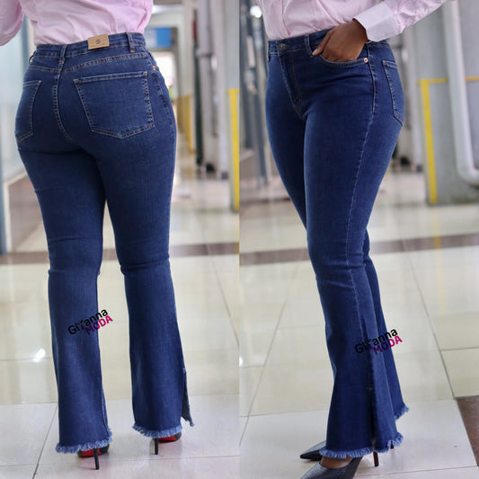 Mid Rise Flared Dark Blue Jeans