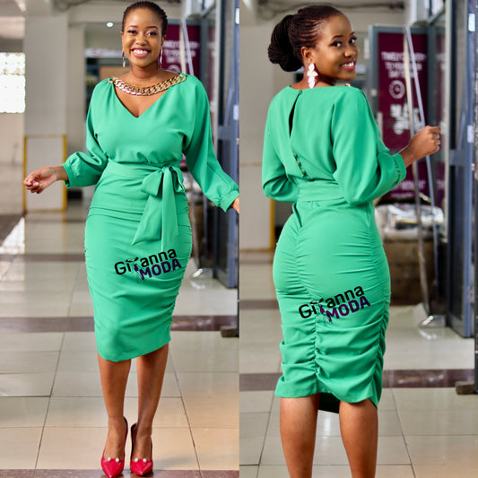 Green Gold Chain Detail Bodycon