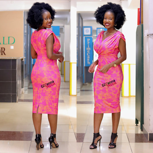 Orange/Pink Floral Midi Dress