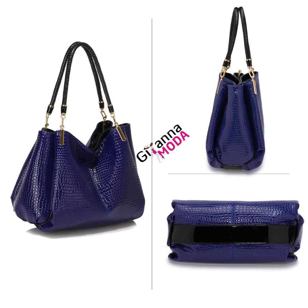 Navy Blue Snake Effect Handbag