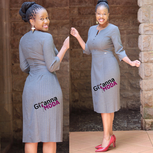 Grey Side Sunray Pleat Skater