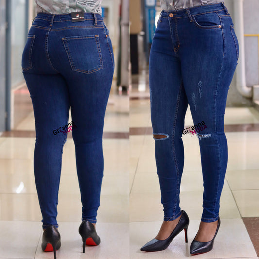 Knee Cut Out Blue Skinny Jeans
