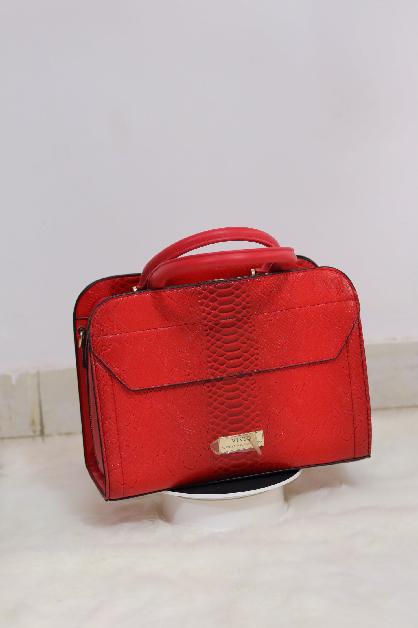 Textured Tote Bag with Flap in Red