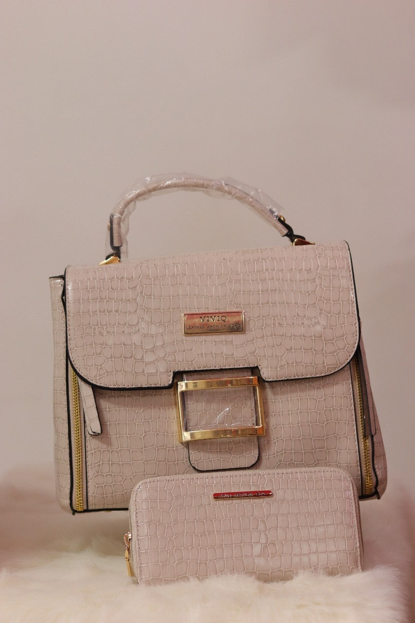 Front Flap Snap Closure Handbag in Beige