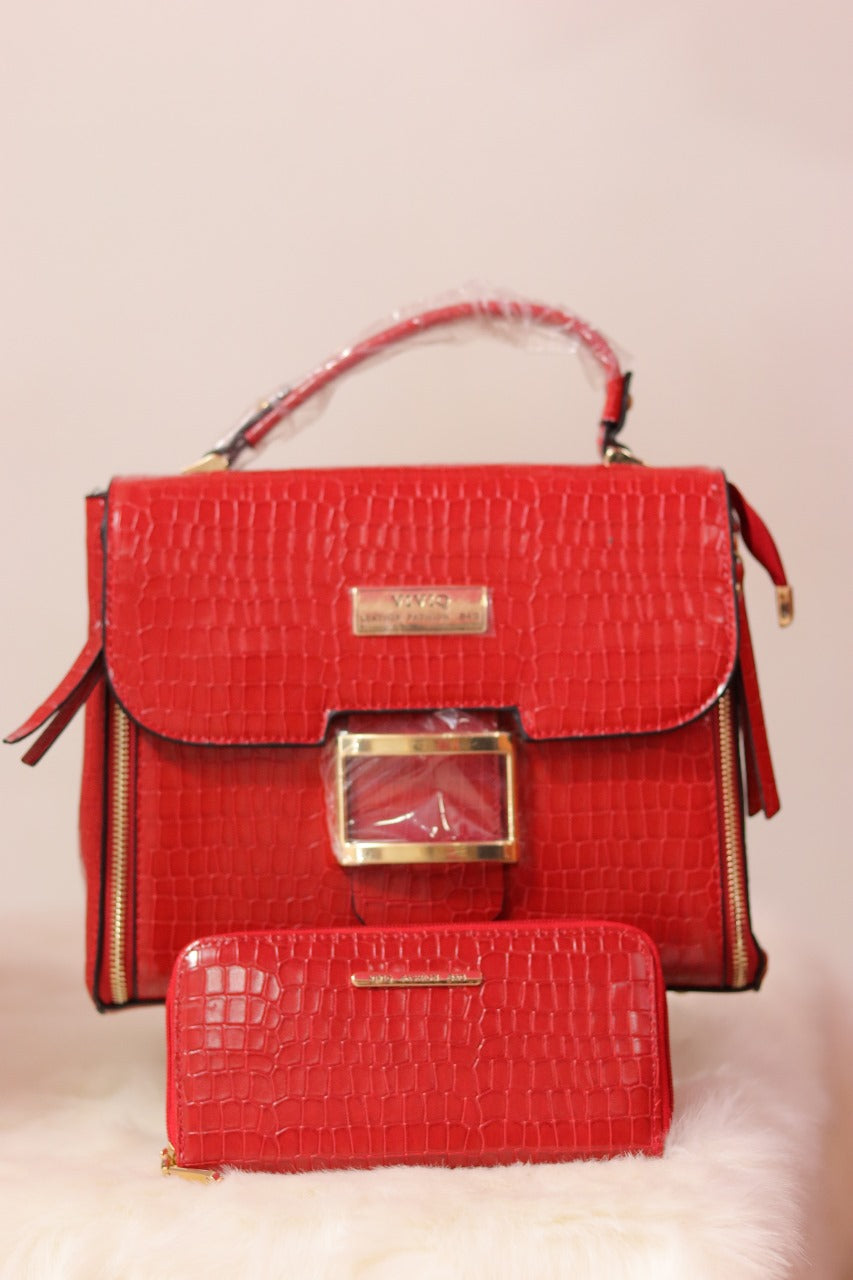 Front Flap Snap Closure Handbag in Red