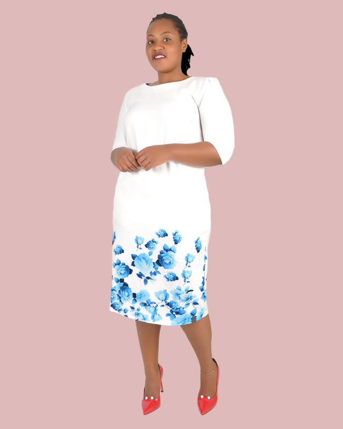 Blue and White Floral Shift Dress