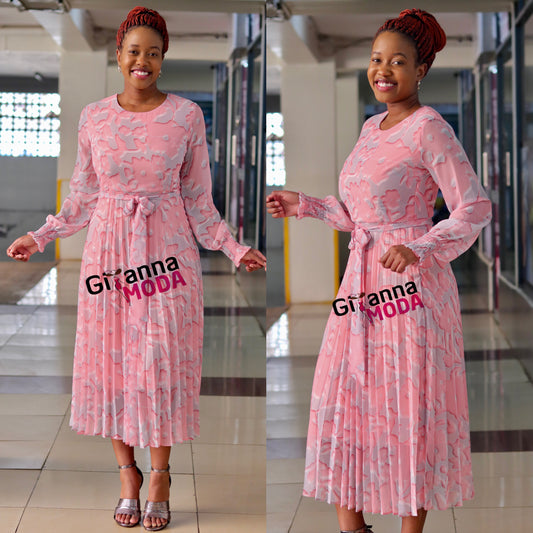 Pink Sleeved Sunray Dress
