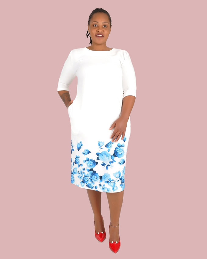 Blue and White Floral Shift Dress