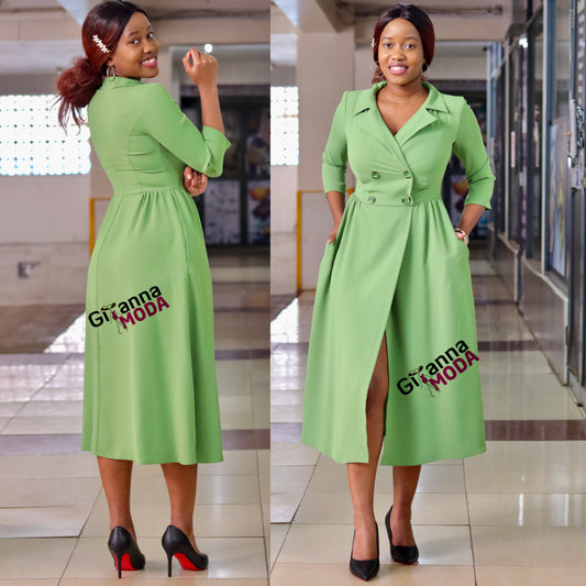 Olive Green Double Breasted Wrap Dress