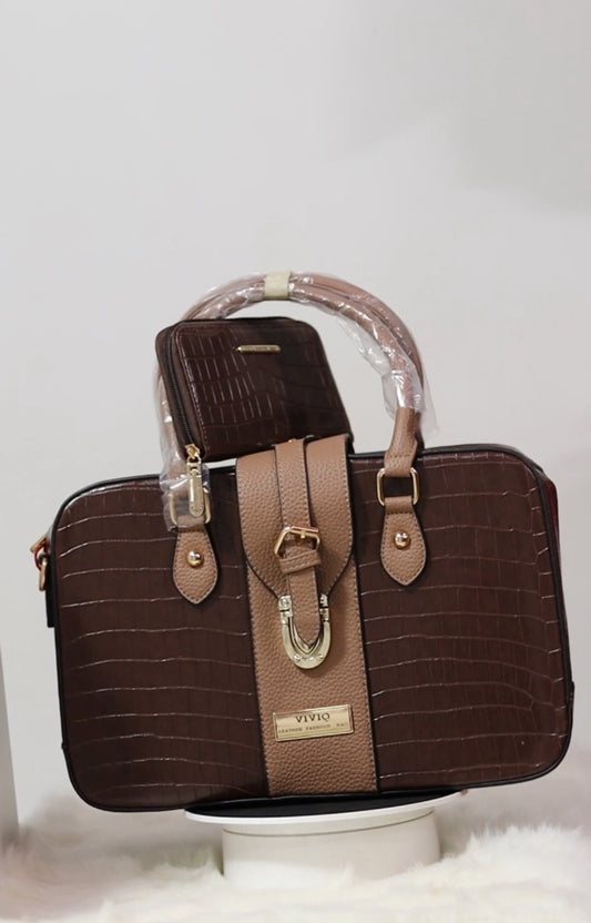 Tote Bag with Flap Closure in Brown