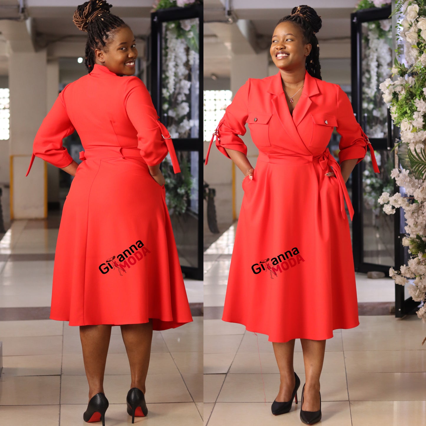 Red Pilot Sleeved A-line Dress