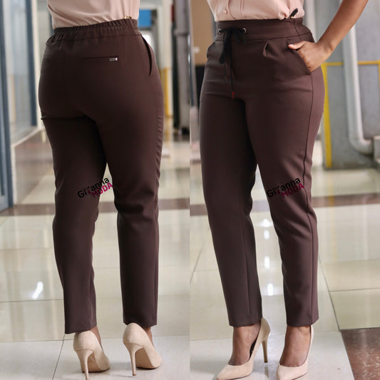 Coffee Drawstring Back Band Trouser