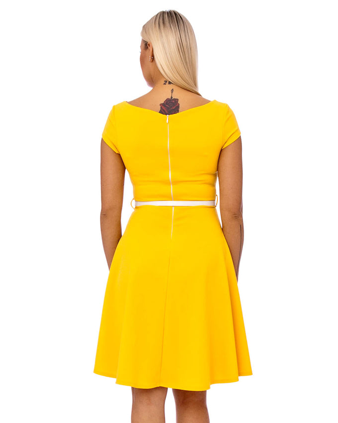 Honey Yellow Cap Sleeve Belted Skater