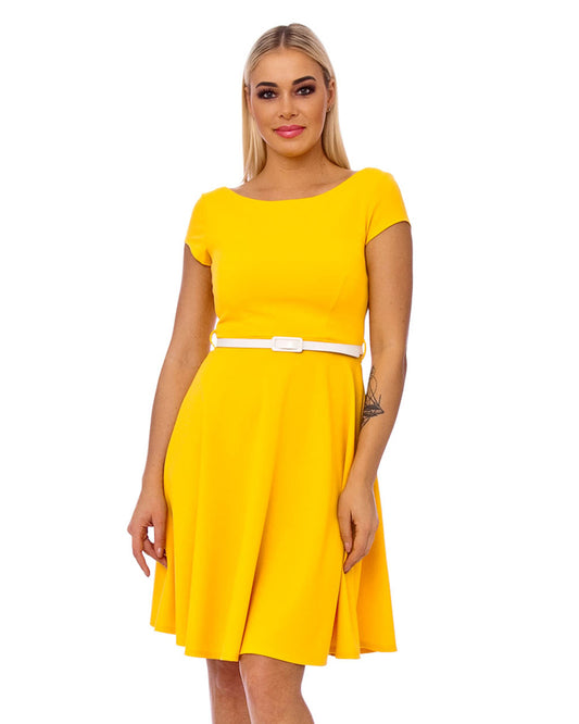 Honey Yellow Cap Sleeve Belted Skater