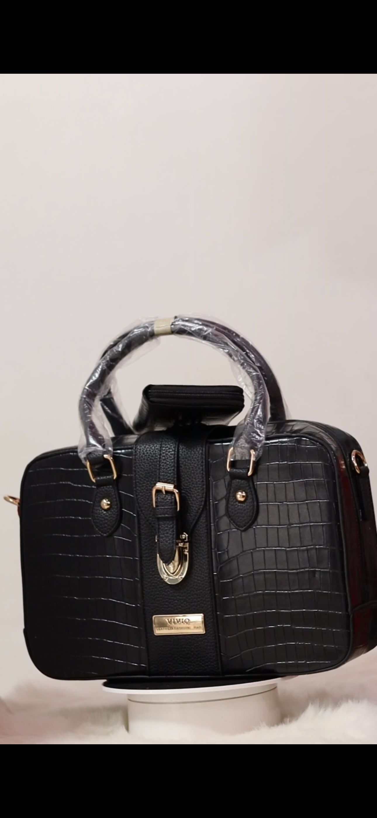 Tote Bag with Flap Closure in Black