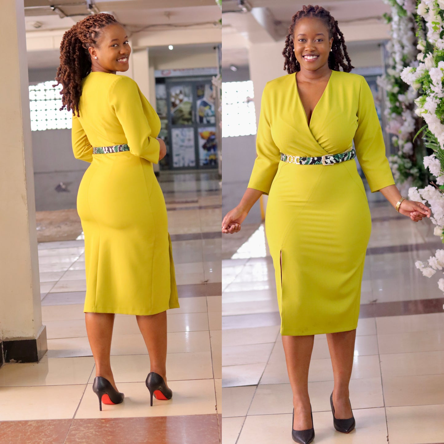 Lime Green Front Slit Bodycon