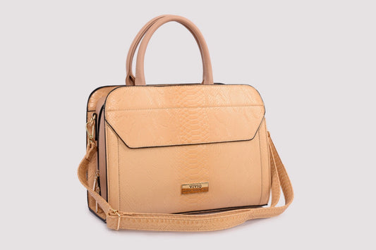 Textured Tote Bag with Flap in Beige