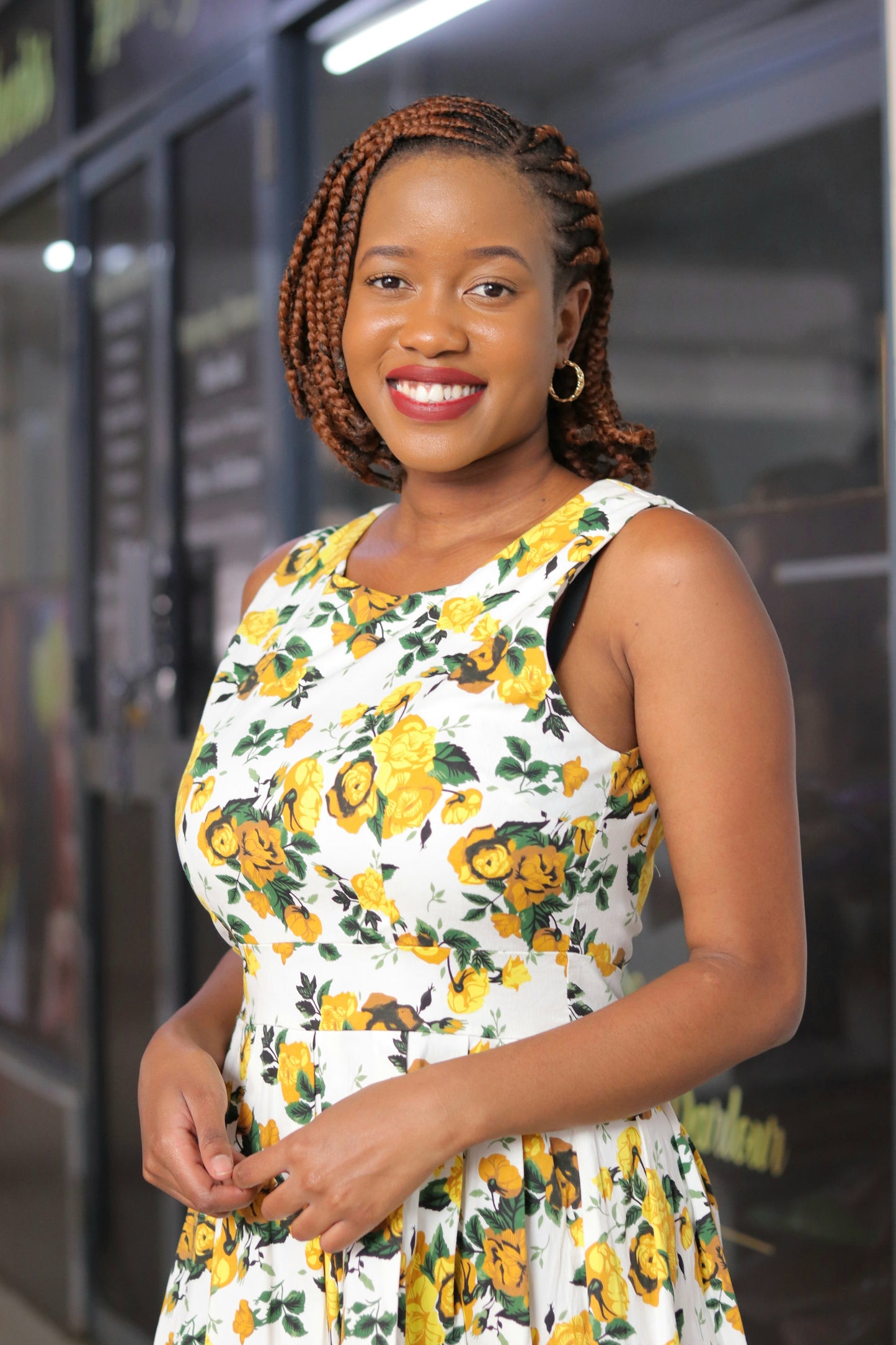 Mustard Floral Pleated Skater