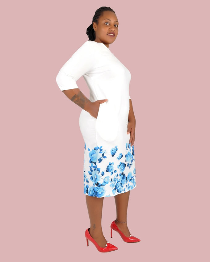 Blue and White Floral Shift Dress