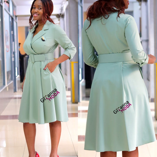 Mint Box Pleat Belted Dress