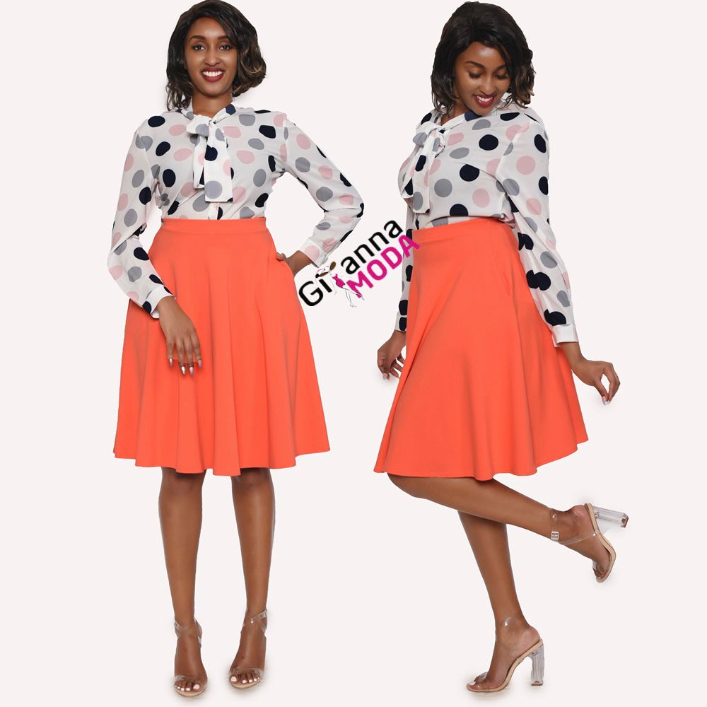 Side Pocket Flared Skirt in Coral