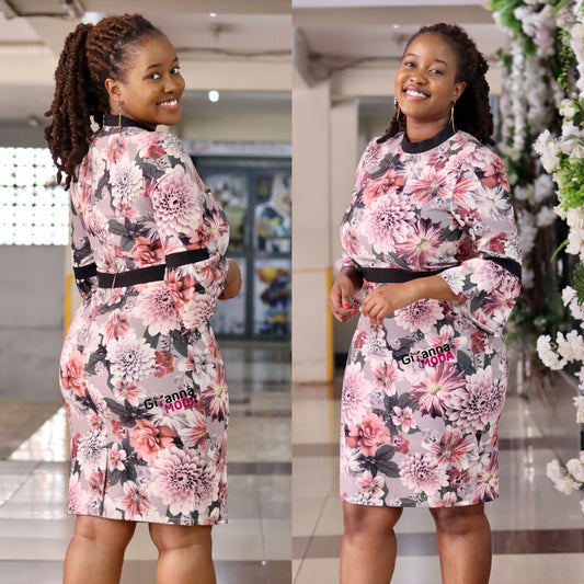 MultiFloral Frill Sleeves Bodycon
