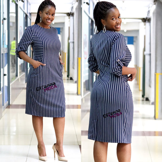 Navy Stripped Bodycon Dress