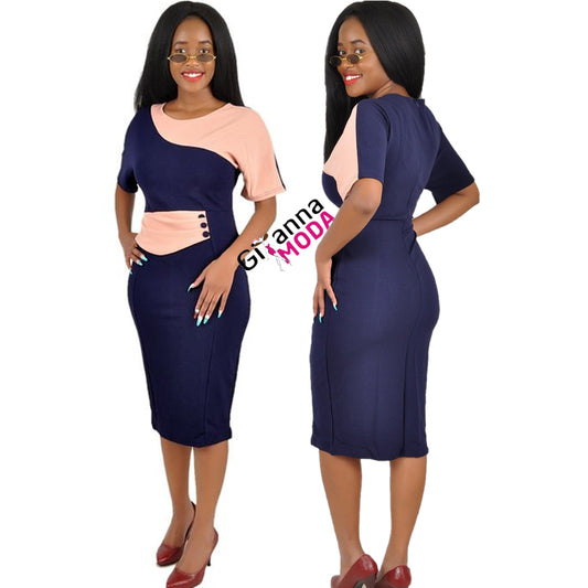 Navy/Nude Contrast Short Sleeved Bodycon