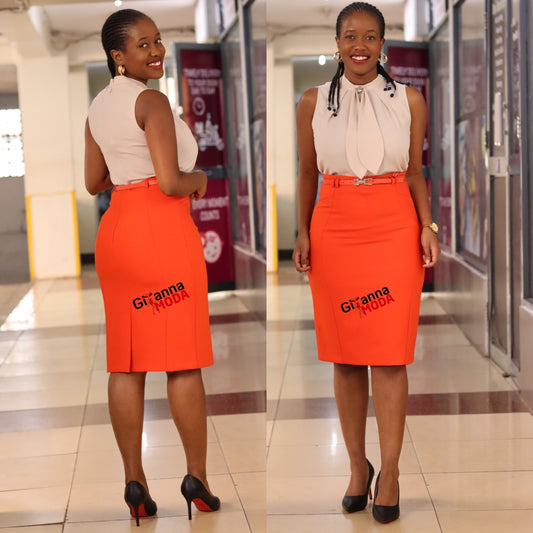 Panelled Pencil Skirt in Orange