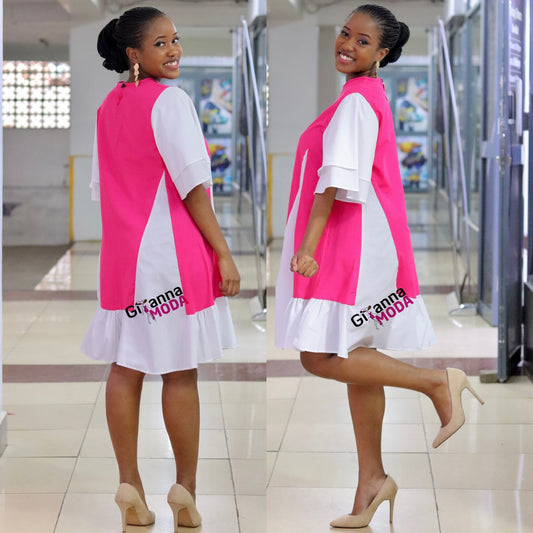 Pink/White Contrast Shirt Dress