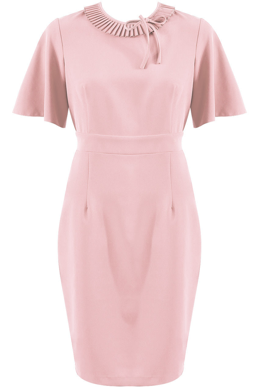 Rose Pink Pleated Neckline with Knot Trim Bodycon
