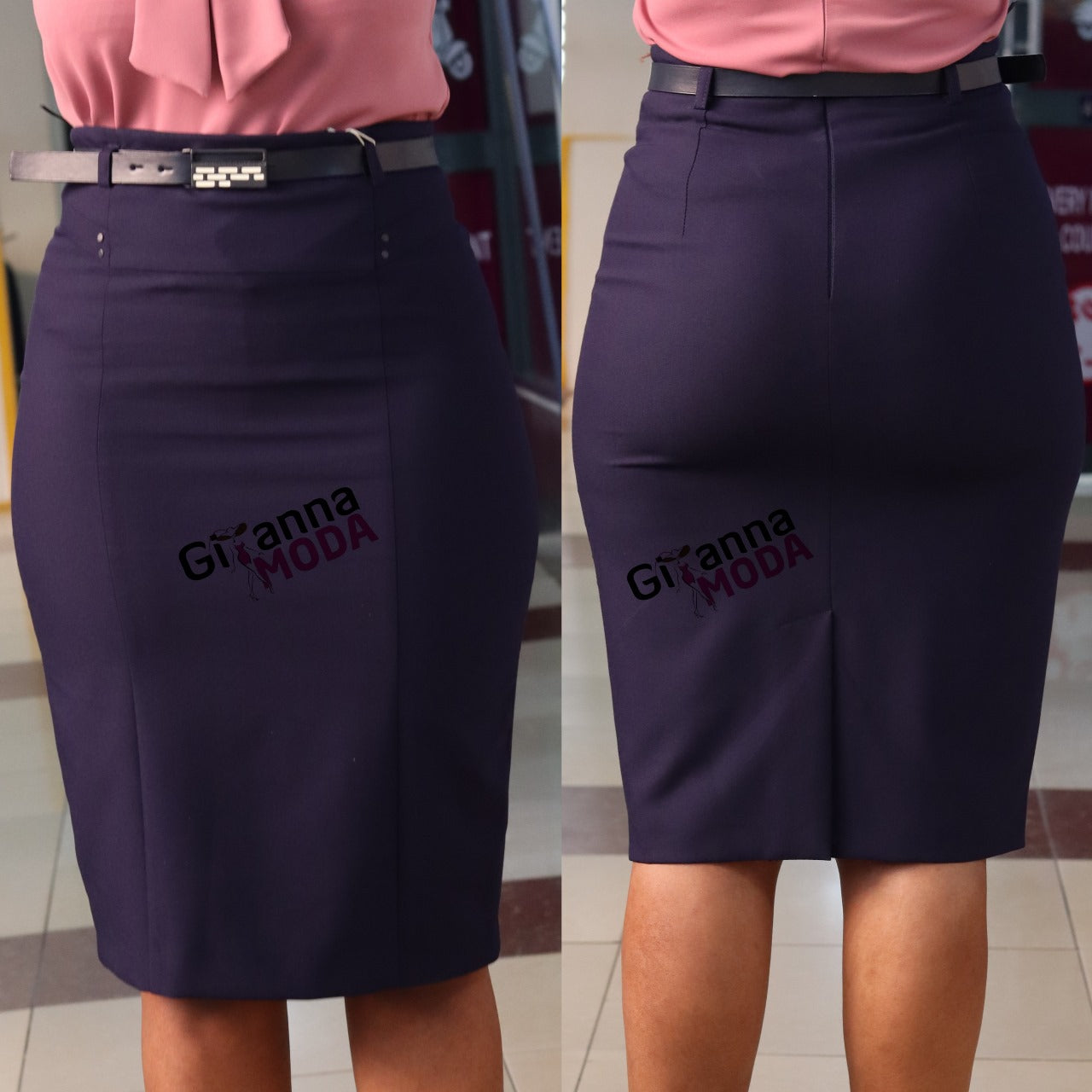 Panelled Pencil Skirt in Navy