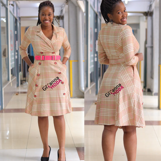 Pink Tartan Print Belted Skater
