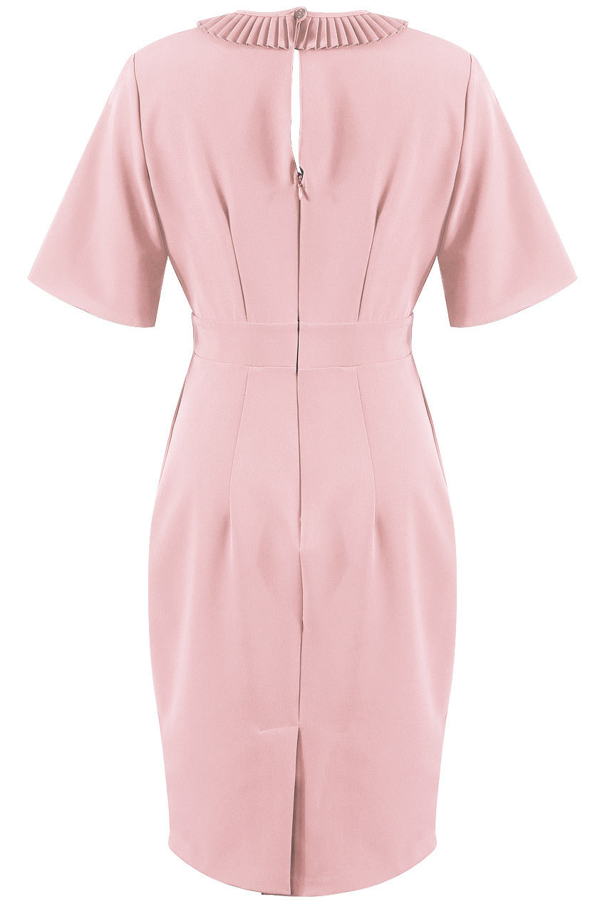 Rose Pink Pleated Neckline with Knot Trim Bodycon