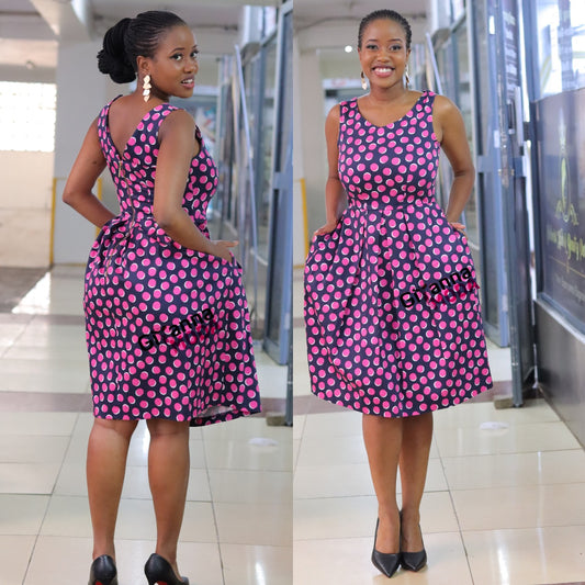 Closet Pink and Navy Polka Pleated Skater