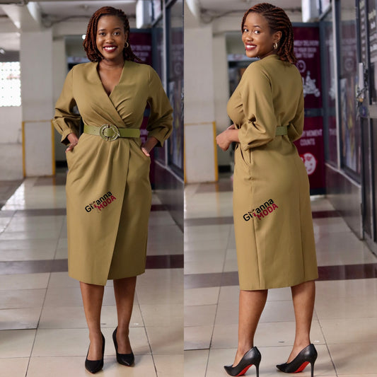 Khaki Green Front Wrap Bodycon Dress