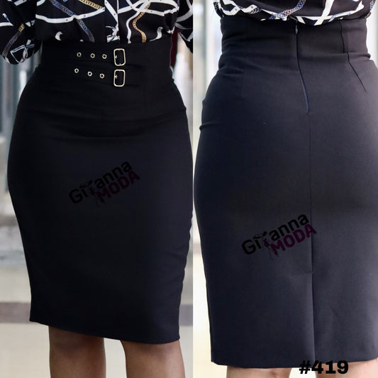 Front Buckle Detail Skirt in Navy