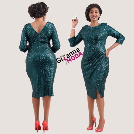 Green 3/4 Sleeved Sequin Dress