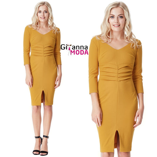 Mustard Pleated Waist Midi