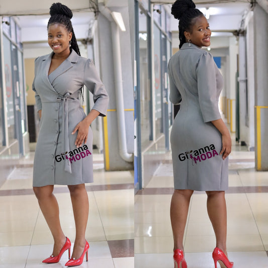 Grey Front Button Detail Dress
