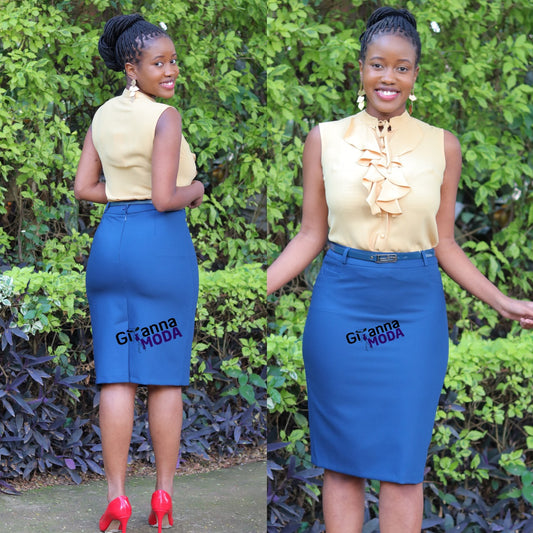 Pencil Silhouette Petrol Blue Skirt